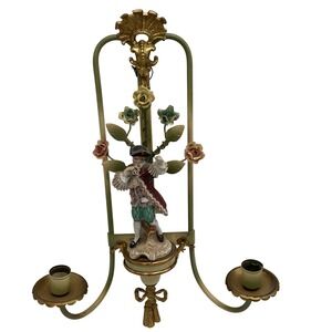 Vintage Capodimonte Style Porcelain Figurine Wall Sconce Double Arm Candelabra